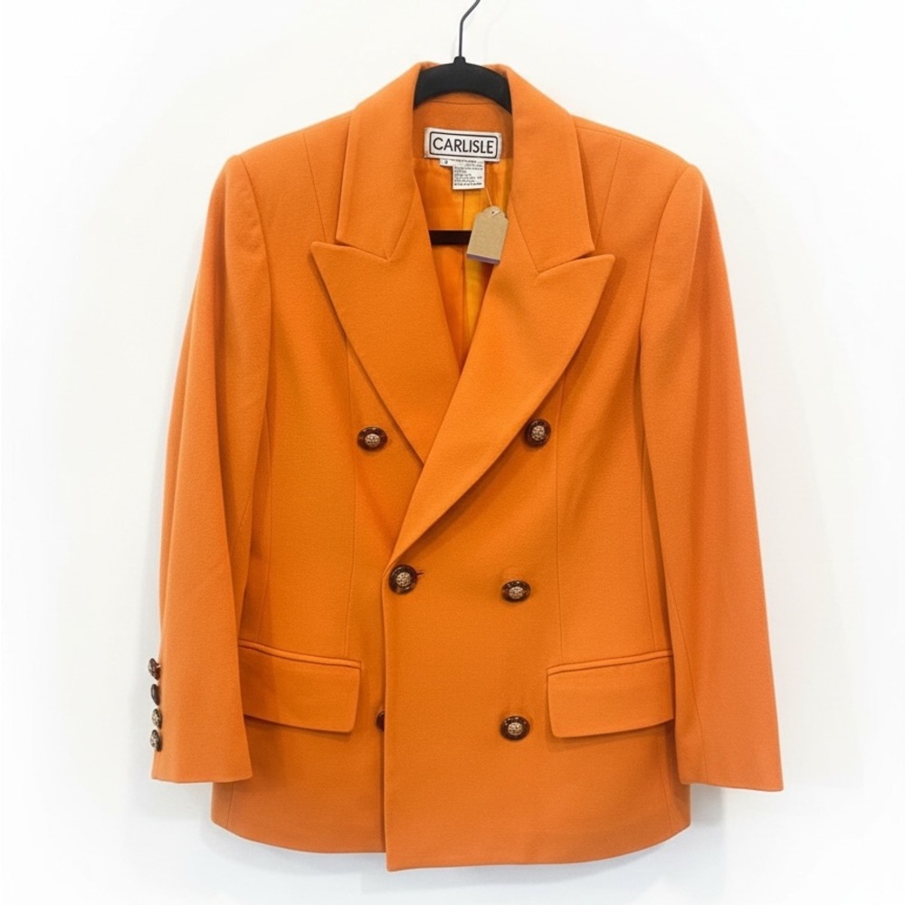 Carlisle Vibrant Orange Blazer with Button Accents